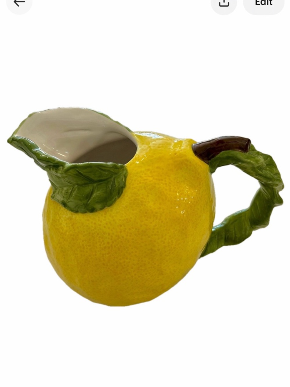 Sonoma Lemon Fruit Punch Ceramic Pitcher Vase Yellow Green Leaves Vintage